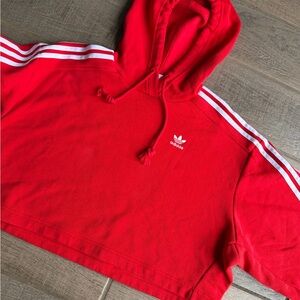 Adidas Red cropped Hoodie with White Accents NWOT small